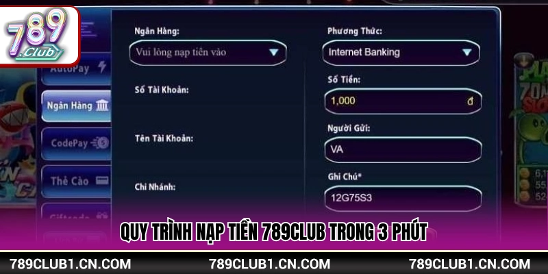 Các bước nạp tiền 789Club chỉ sau vài phút